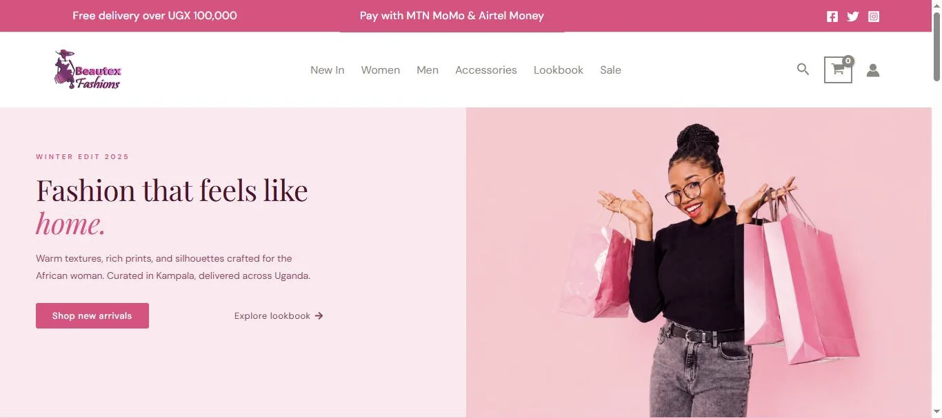 Beautex Fashions online fashion store homepage designed by Premier Web Tech