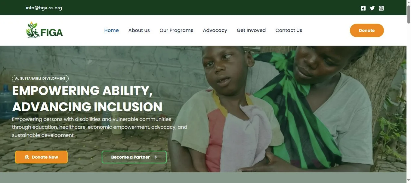 FIGA disability inclusion organization website homepage designed by Premier Web Tech
