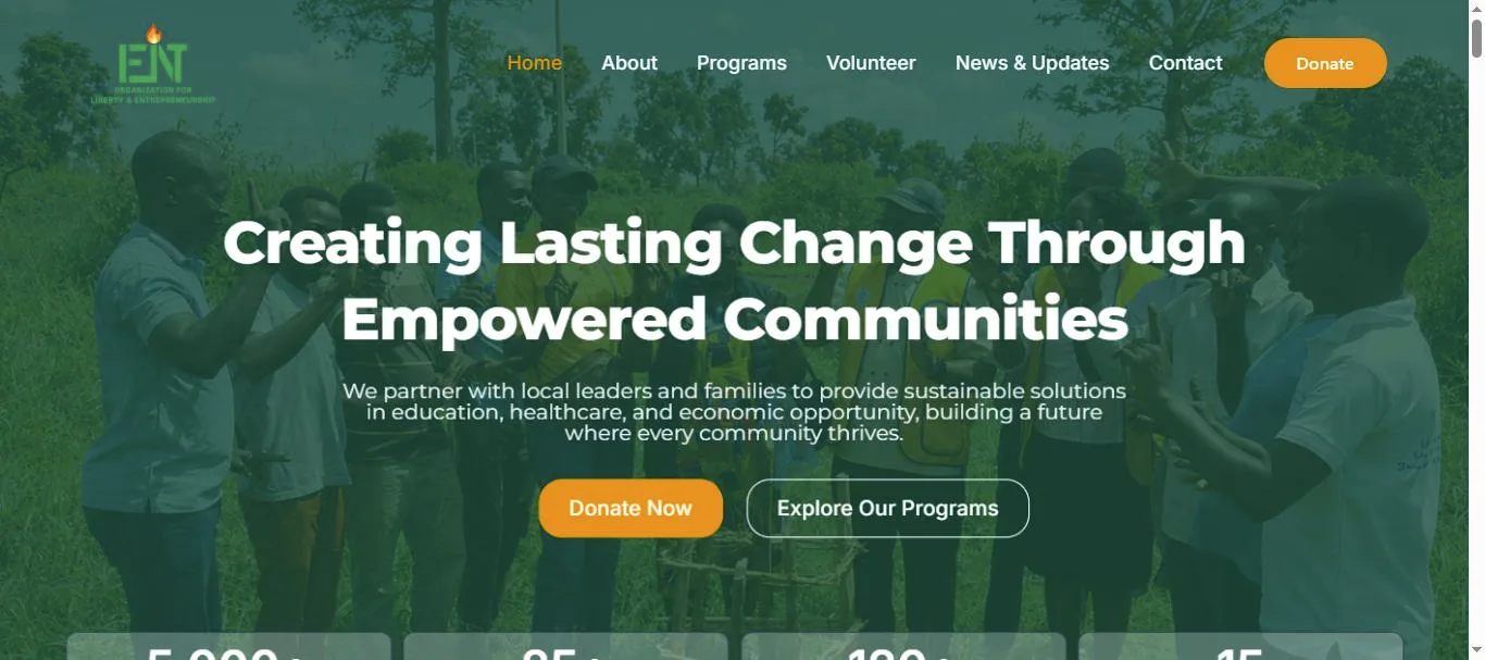 OLENT community development organization website homepage designed by Premier Web Tech