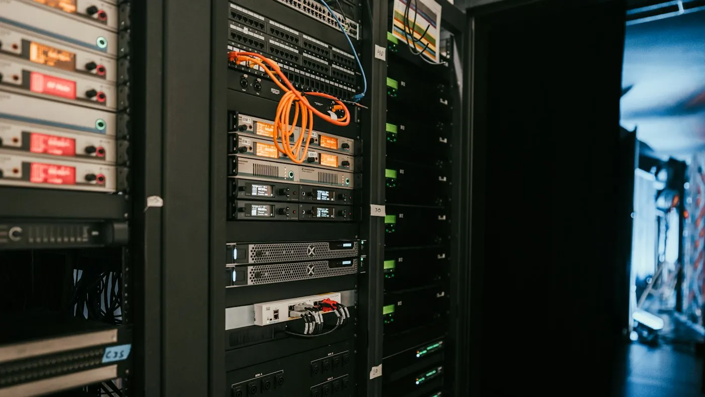 Rack of servers in a data center server room
